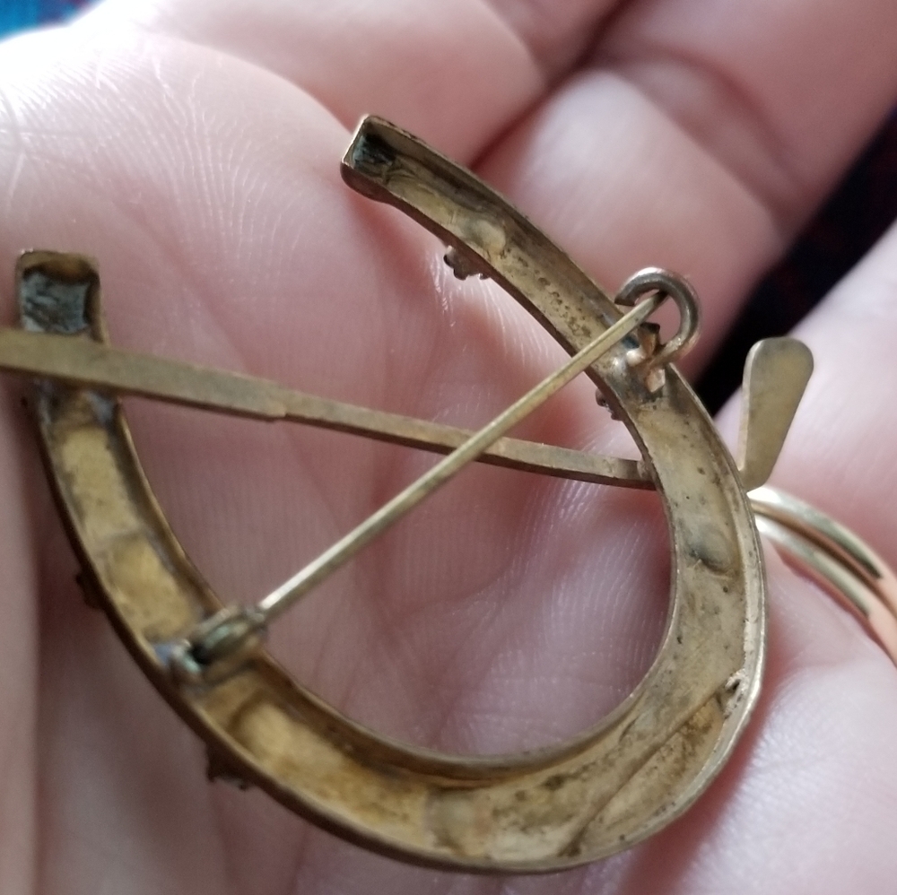 Relisted - Antique horseshoe brooch dark bronze gold ton Victorian Edwardian pin - Picture 10 of 10